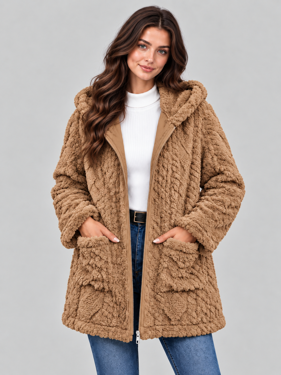 Women's hooded teddy fleece jacket 3