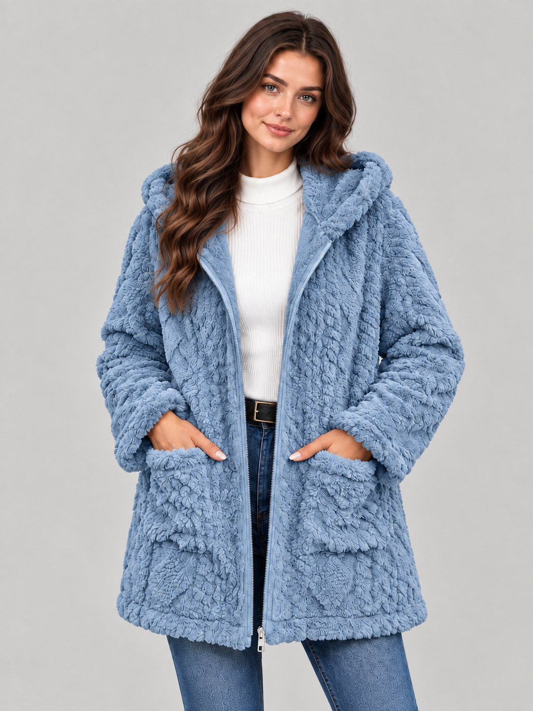 Women's hooded teddy fleece jacket 4