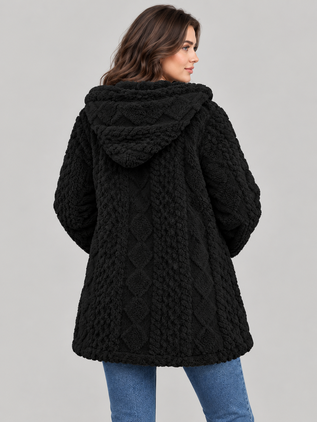 Women's hooded teddy fleece jacket 5