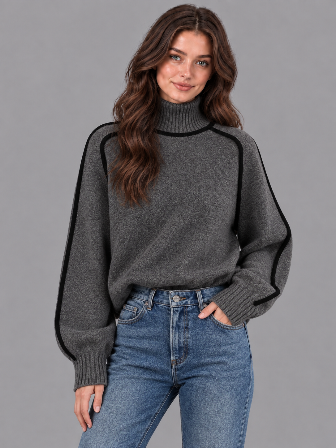Women's contrast trim turtleneck jumper 1
