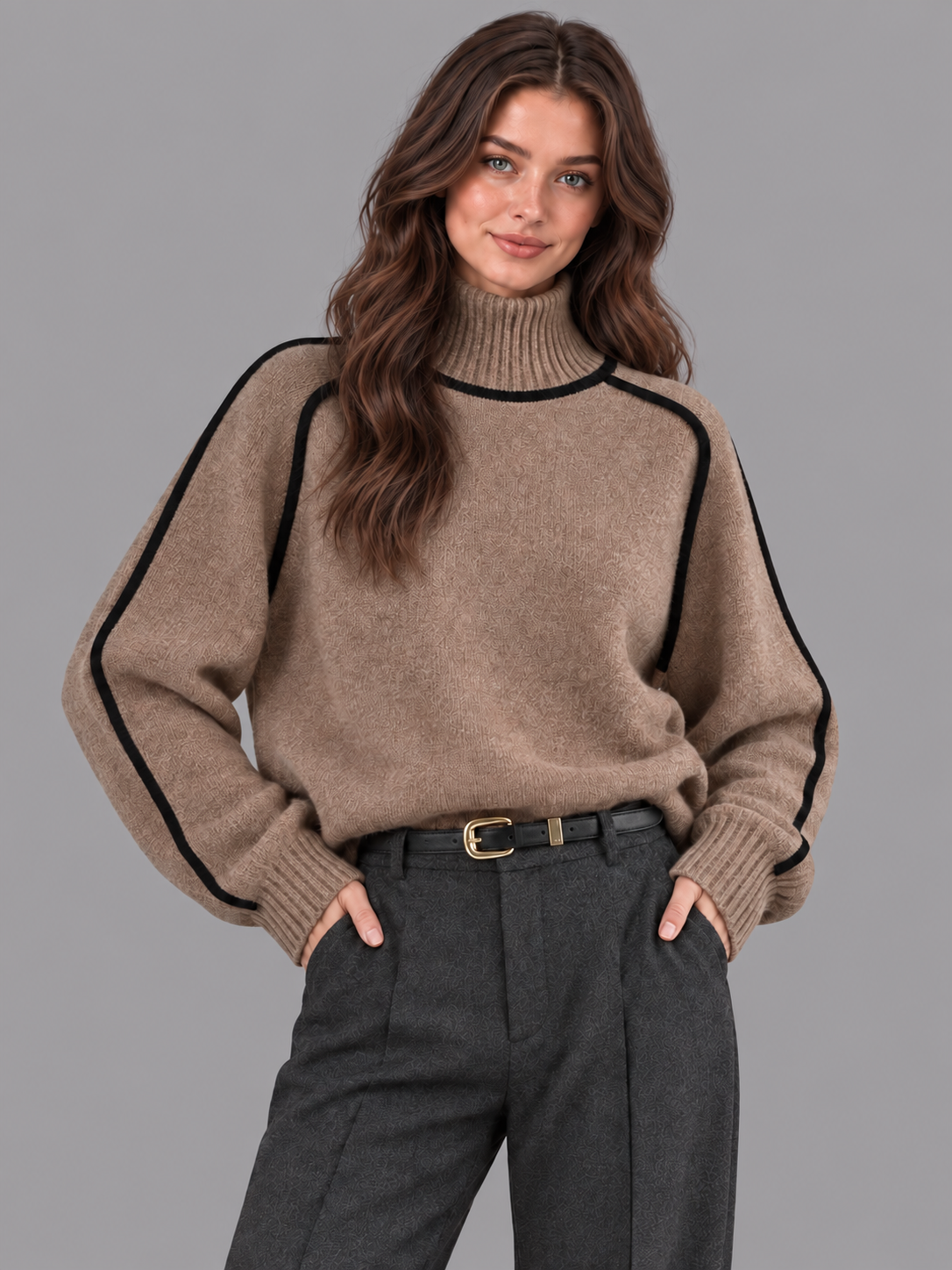 Women's contrast trim turtleneck jumper 3