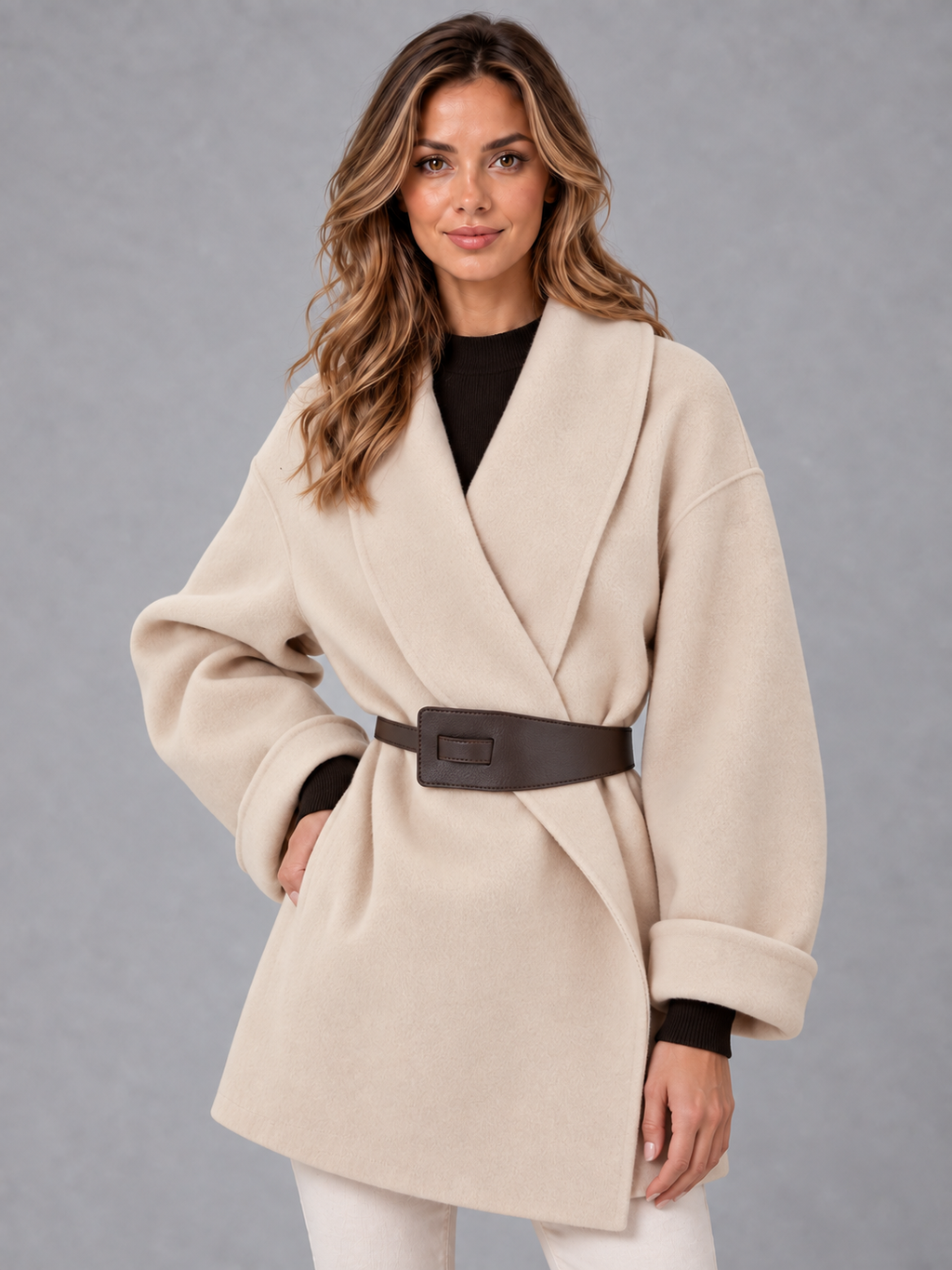 Women's belted wrap winter coat 1