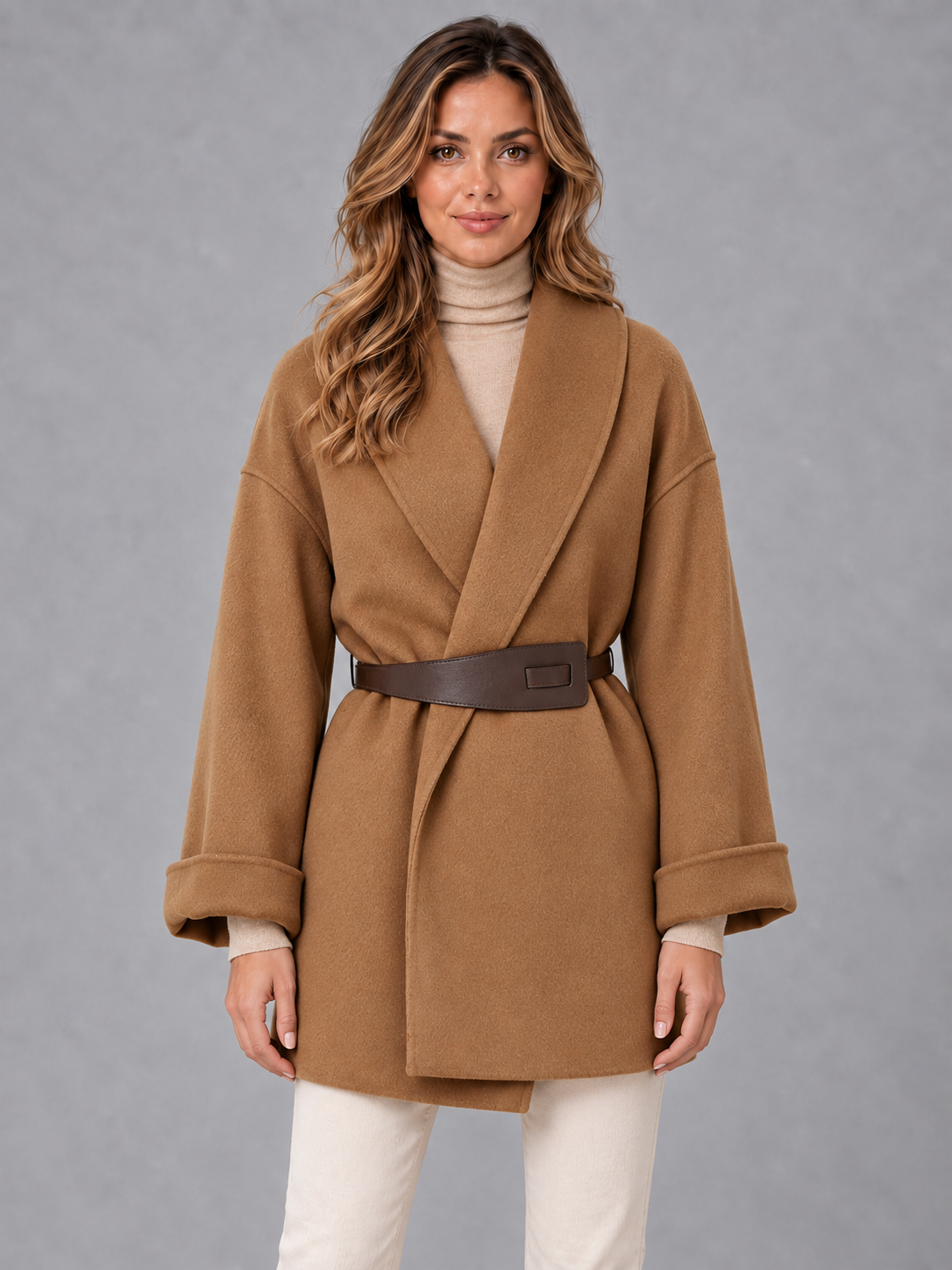 Women's belted wrap winter coat 2