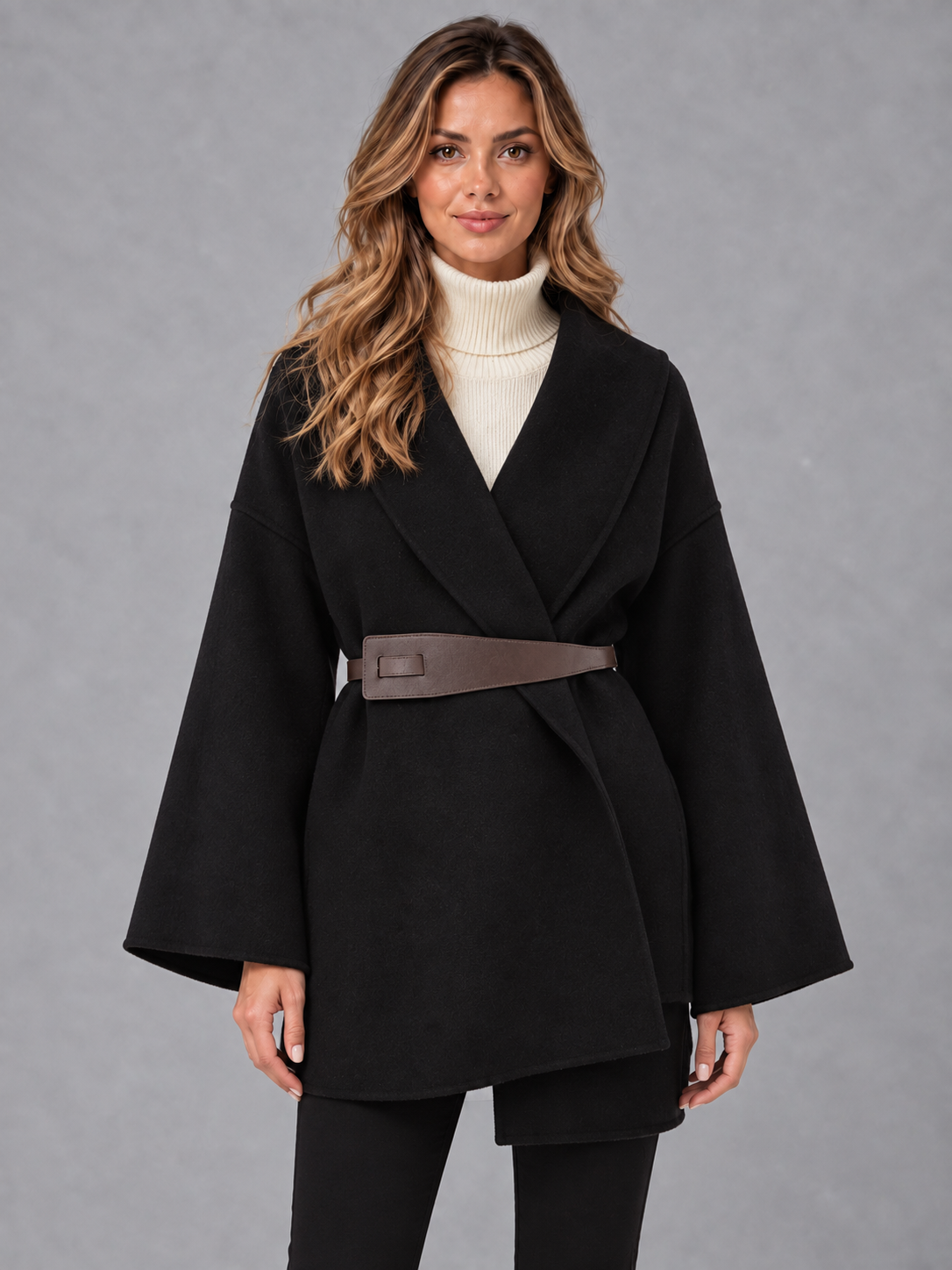 Women's belted wrap winter coat 3