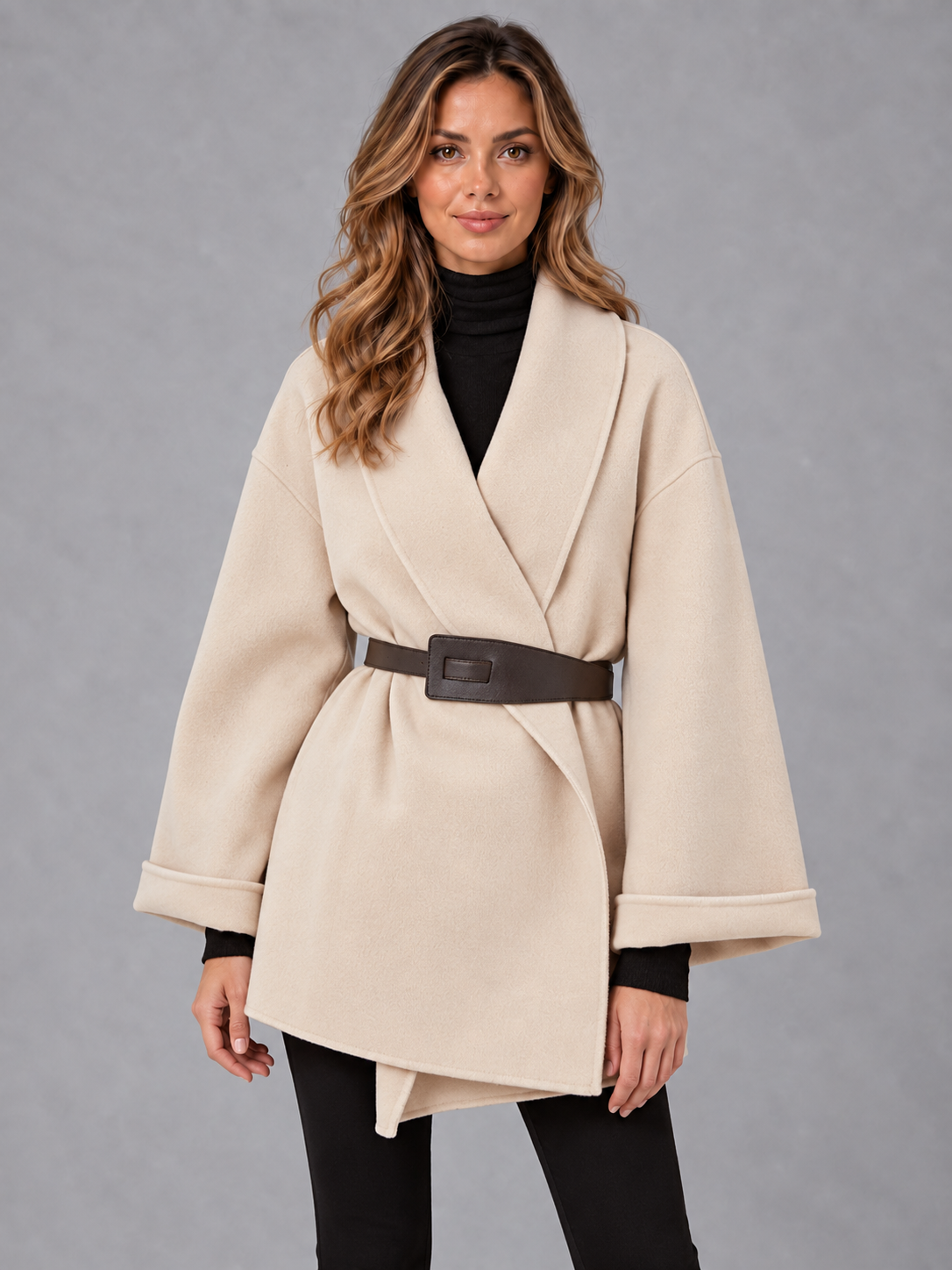 Women's belted wrap winter coat 4