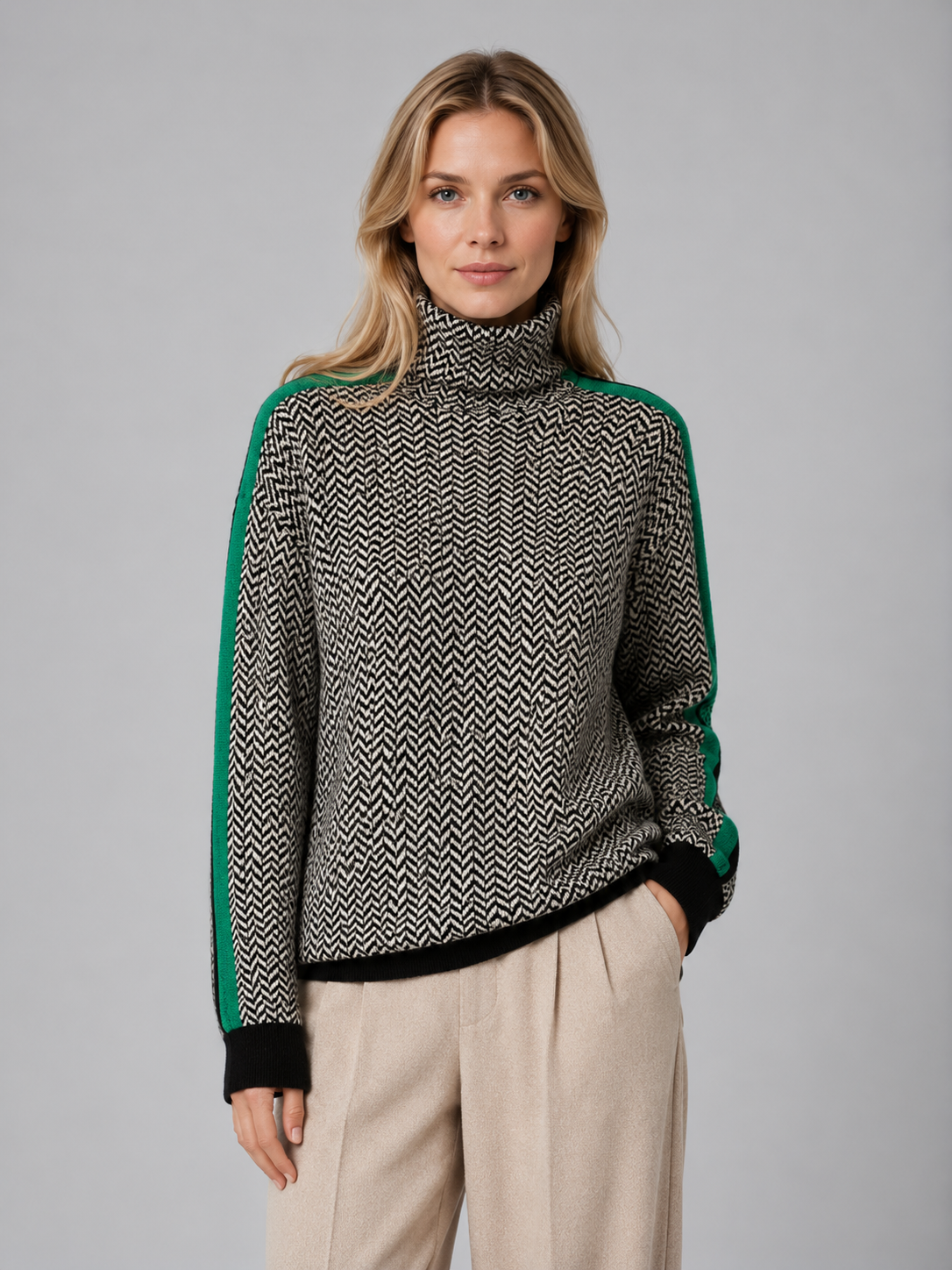 Women's Herringbone Turtleneck Knit Sweater