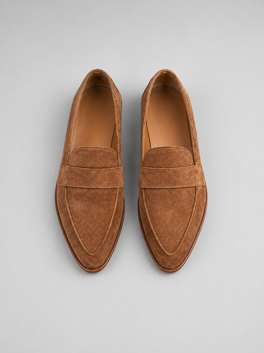 Womens pointed toe suede style loafers side view