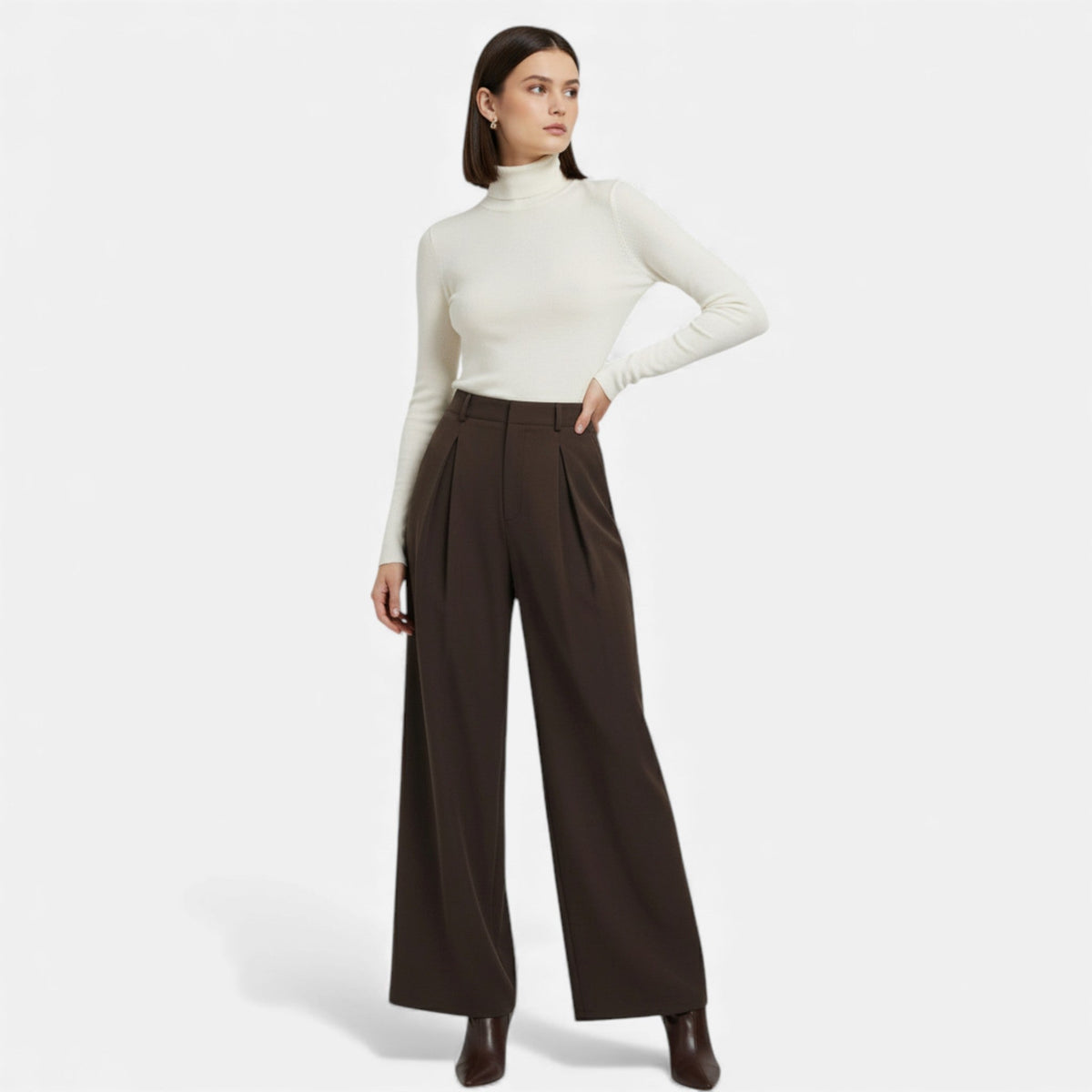 Women's Tailored Wide Leg Trousers Pleated Detail