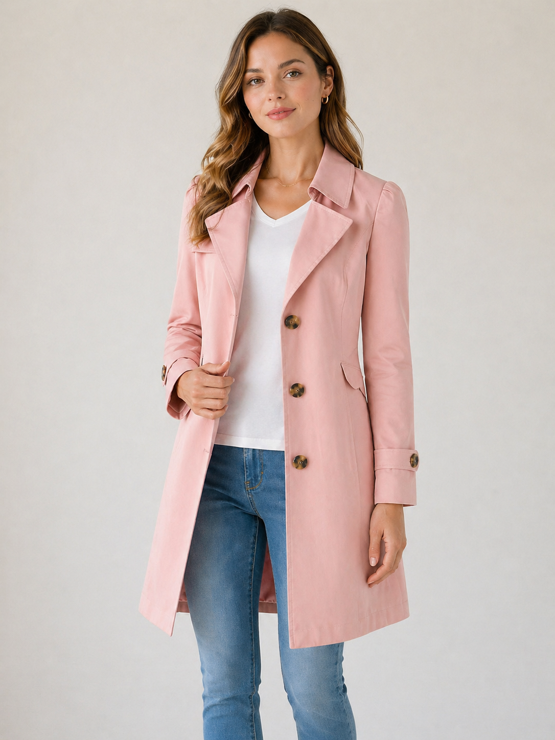 Women's Tailored Trench Coat Short Buttoned Fit - view 3