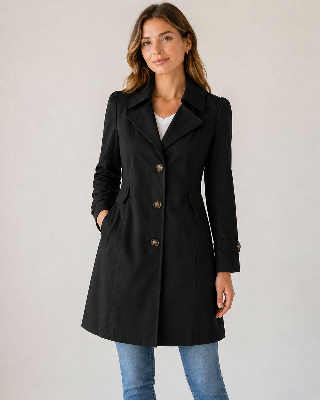 Women's Tailored Trench Coat Short Buttoned Fit - view 5